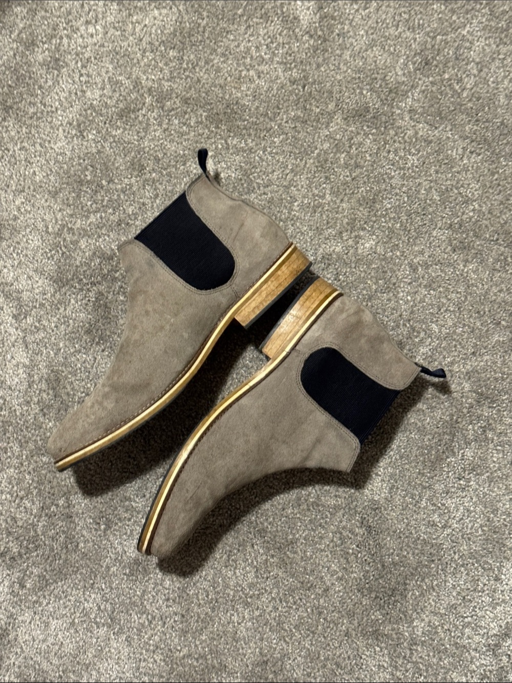 Gray Suede Chukka Boots with Navy Blue Side Zip and Elastic Gusset - Picture 6 of 6